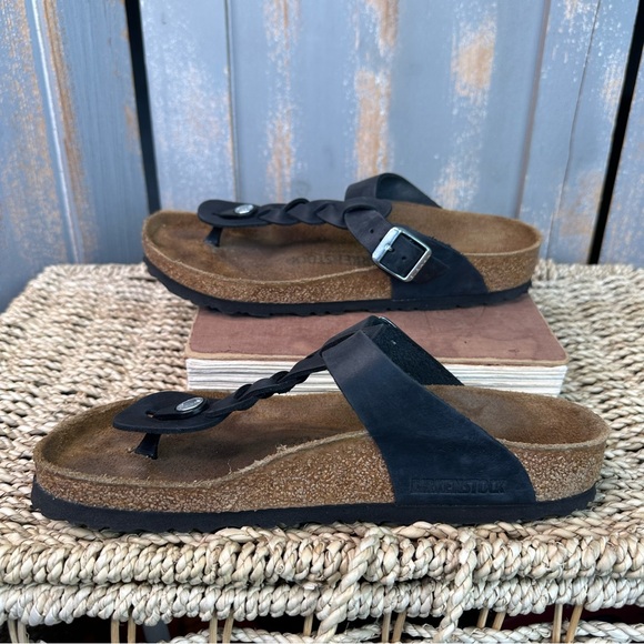 Birkenstock Gizeh Braided Oiled Leather Sandals Black Sz L8/M5 - Picture 10 of 16